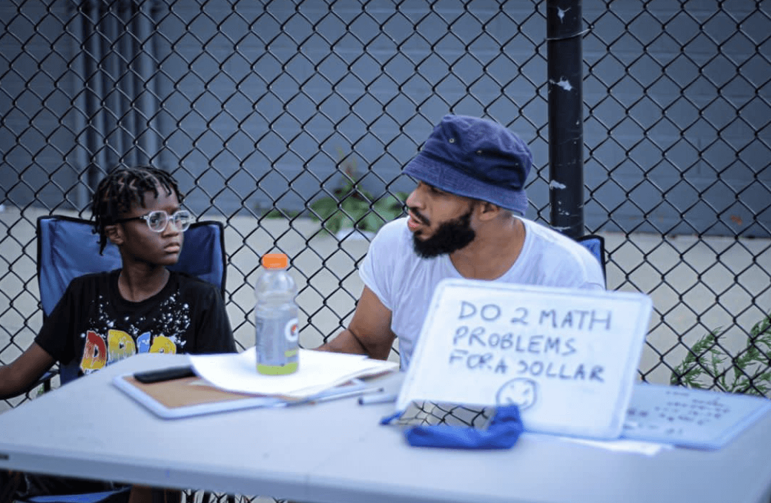 Students collaborating on math problems